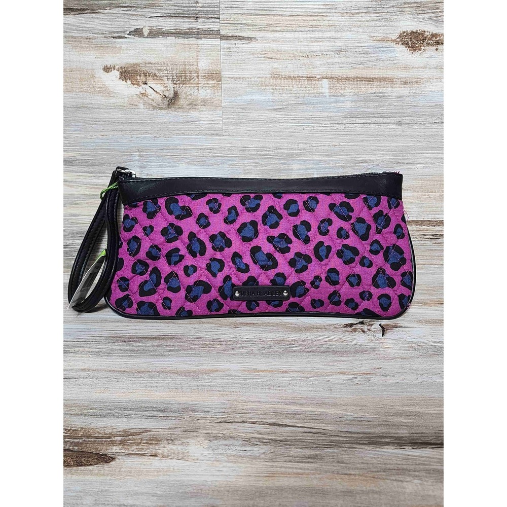 NWT Vera Bradley Purple Blue Leopard Spots Print Trimmed Wristlet Retired